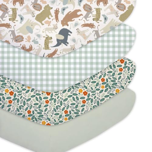 Image of Little Grape Land 4PK Baby Crib Sheets for Boys Girls, Botanical Friends | Baby Toddler Sheets Fitted for Boys Girls,Fits Standard 28''x52'' Crib, Soft Breathable and Machine Washable