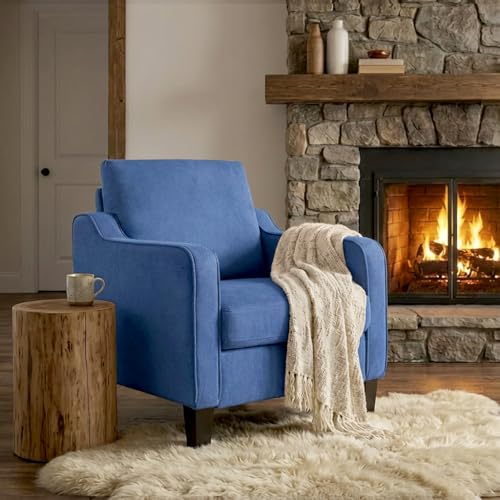 XH.Easy Go Sessel Wohnzimmer, Modern Ohrensessel mit Armlehnen Dickem Kissen,Polsterter Leinenstoff-Single-Sofa für kleine Räume, Bequemer Sessel Schlafzimmer, Wohnung, Blau