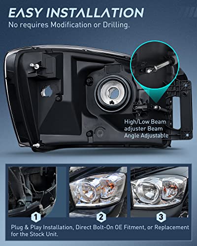 Image of Nilight 2007 2008 2009 Dodge Ram Headlight Assembly 2 Pack Compatible with 2006-2008 Dodge Ram 1500 2006-2009 Dodge Ram 2500 3500 Headlamp Replacement Driver and Passenger Side