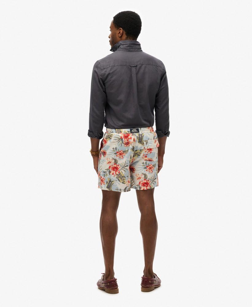 Superdry Bañador para hombre de 43 cm de largo con estampado hawaiano