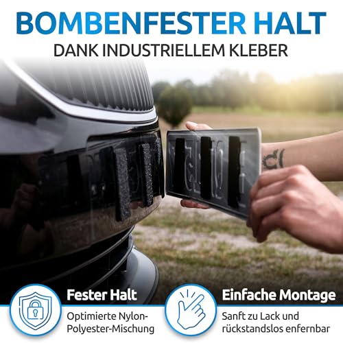 ROADZ® Kennzeichenhalter Klett - BOMBENFESTER Halt - Kennzeichenhalter Rahmenlos - wetterfest für Auto & Motorrad 2er-Set - unsichtbare Kennzeichenhalterung für 1 Fahrzeug - Nummernschildhalterung