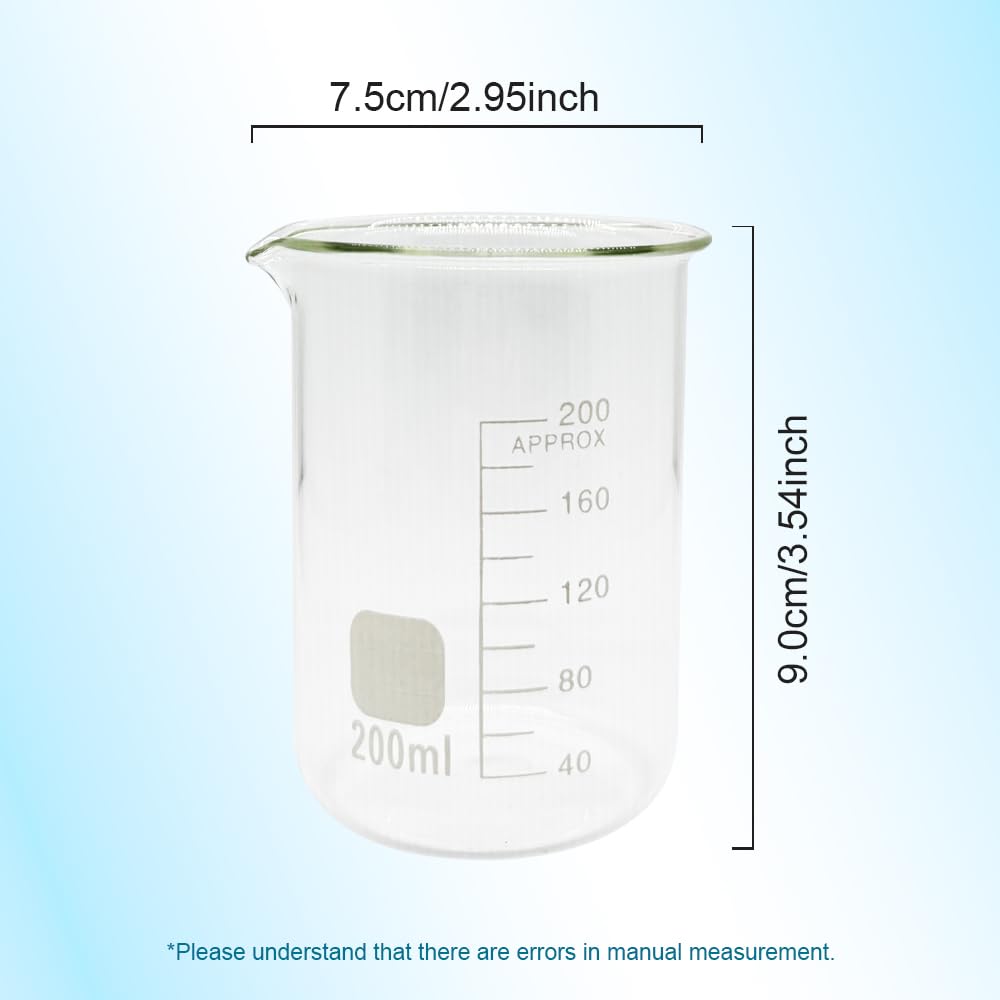 1pcs 100/25/250ml/150ml/200ml G3.3 vetro borosilicato basso forma Becher Chimica Lab parete pesante resistente al calore-resistere scala tazza di misurazione (200ml-CINA)