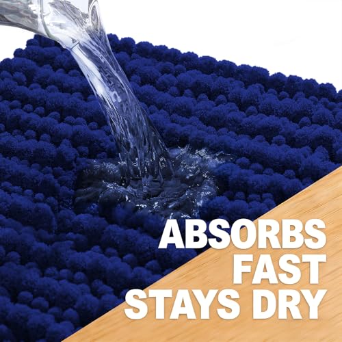 Image of OLANLY Long Bathroom Rugs Runner 59x20, Thick Soft and Absorbent Chenille Bath Mat, Non-Slip, Machine Washable Quick Dry Bath Rugs for Tub Shower Floor, Home Decor Accessories, Navy Blue