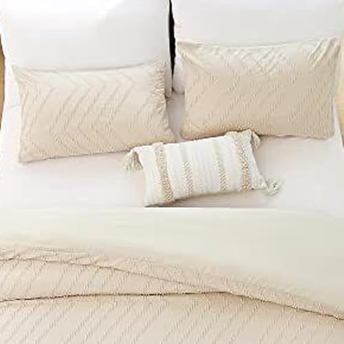 Miniatura 5 de Nanko Juego de 2 fundas de almohadafundas de almohada tamaño Queen, color beige crema y marrón jacquard, fundas de almohada de microfibra suaves y