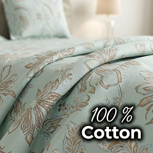 Image of Mafatlal 186 TC Metro Cotton Double Bedsheet | 90 x 100 Inch | Breathable Cotton Bed Sheet with 2 Pillow Covers | Stylish Home Linen | Emerald Teal
