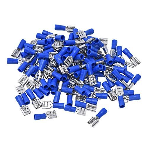 Female Spade Connector, 100PCS FDD2-250 Conductivity Spade Connector, Insulated Terminal for 1.5mm to 2.5mm Cable, Suitable for Power Electronics Industry (Blue)