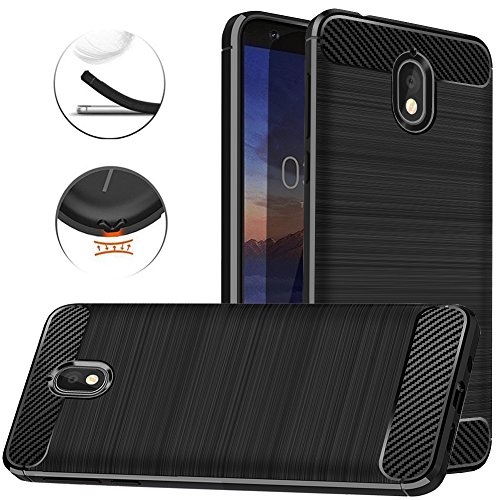 Dretal Nokia 3.1 Case, Carbon Fiber Shock Resistant Brushed Texture Soft TPU Phone case Anti-Fingerprint Flexible Full-Body Protective Cover for Nokia 3.1 (2018) (Black)