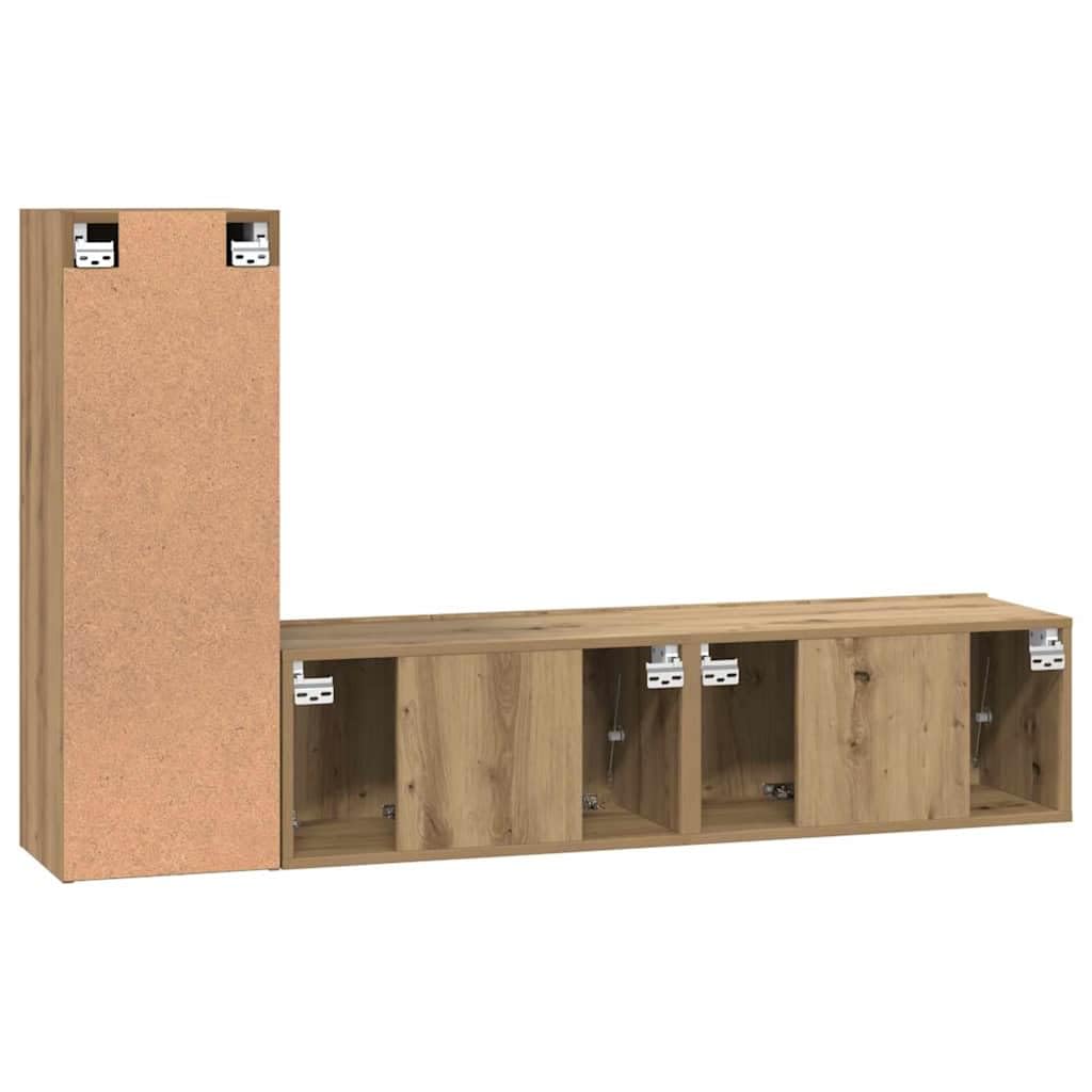 TV-Schrankset Wandmontiert 3-teilig Artisan-Eiche Holzwerkstoff, Modernes Media-Center für Wohnzimmer, Robuste Aufbewahrungslösung, 180 kg Traglast