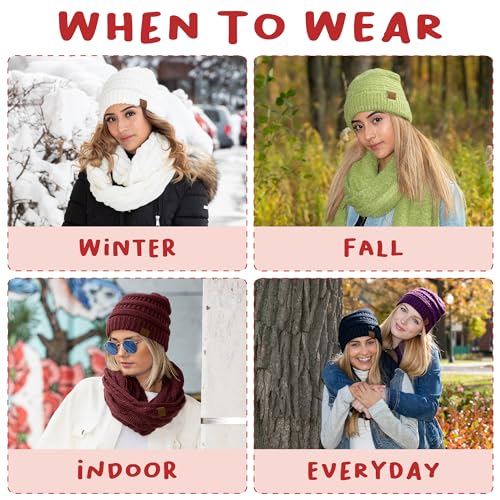 Funky Junque Cozy Winter Knit Beanie & Infinity Scarf Set for Women - Solid Colors, Confetti Designs, Value Packs2