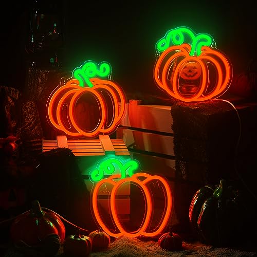 Treela 3 Pcs Fall Pumpkin Window Lights Halloween Neon Light