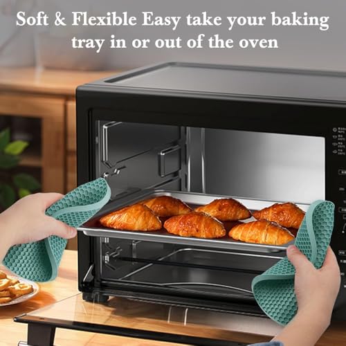 Image of 4 Pack Silicone Trivets for Hot Dishes, Dark Green Silicone Hot Pads Trivet for Hot Pots and Pans, 4 PCS Heat Resistant Silicone Mats Pot Holders for Kitchen Counter, Large Coasters & Jar Opener