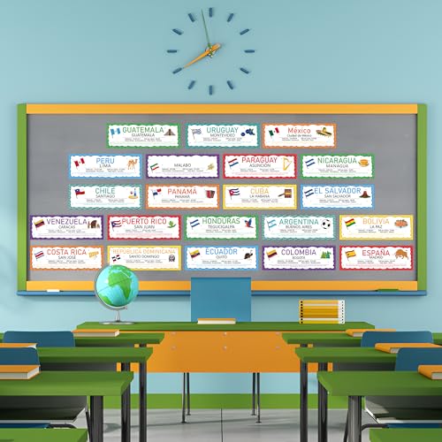 WATINC Cartazes de país em língua espanhola - 21 peças de materiais de aprendizagem de espanhol supr