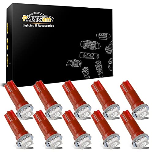 Partsam 10x Red T5 1 SMD 5050 Dashboard Wedge Car LED Light Bulb Lamp 37 73 74 79 Replacement for Civic del Sol 1993-1997