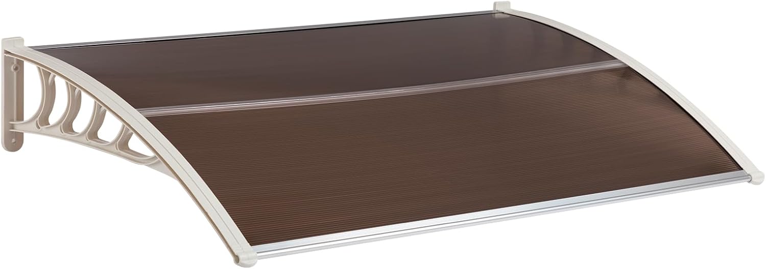 MATICO 58.5" Outdoor Clear Door Awning Patio Window Cover Polycarbonate Rain & Snow Protection, Modern Hollow Sheet with UV Protection Cover, Window Door Awning Canopy,Tea/White-Edge Tea White 15