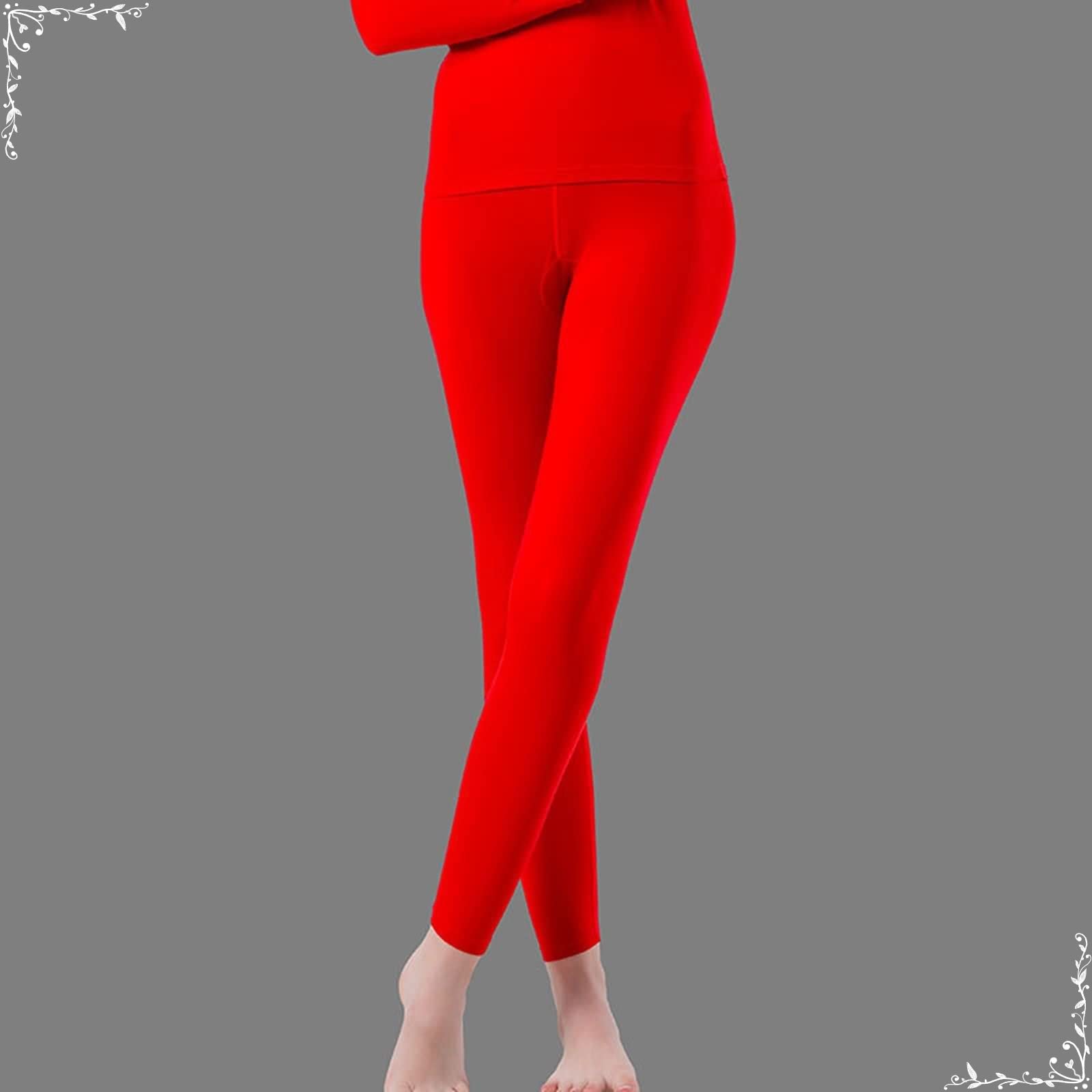 Dsnyu Thermal Pant Women, Acrylic Fibers Round Neck Long Johns, Red Pants M
