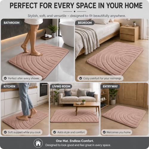 Image of Premium Memory Foam Bath Mat | 40x60cm Super Absorbent Velvet Bathroom Rug | Non-Slip Machine Washable Floor Mat (Blush Rose)