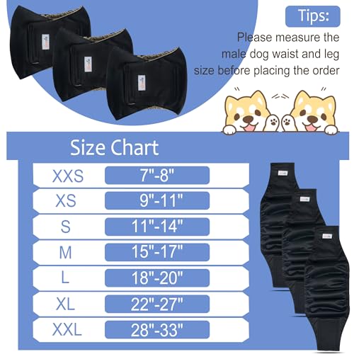 Image of Reusable Dog Diapers Male 3Pcs, Premium Washable Belly Band for Male Dogs Small, High Absorbing Male Dog Wraps for Doggie in Incontinence, Excitable Urination and Training(Black, S)