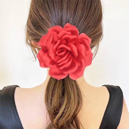 Image of Flower Brooch Pins for Women 5.5in Lapel Pins Large Rose Floral Brooches Dainty Satin Fabric Brooches Rose Flower Hair Clips Wedding Party Dance Clothes Accessories Jewelry