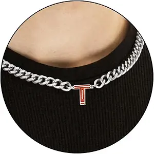 Football Necklaces for Boys Stainless Steel Initial Necklace with Letter A-Z 6.5mm Cuban Chain Gifts for Him Boys Men Teens 16+2 Inches