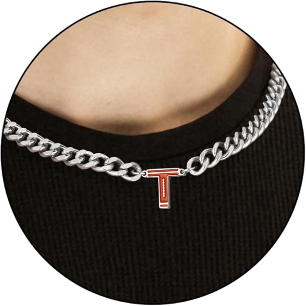 Football Necklaces for Boys Stainless Steel Initial Necklace with Letter A-Z 6.5mm Cuban Chain Gifts for Him Boys Men Teens 16+2 Inches