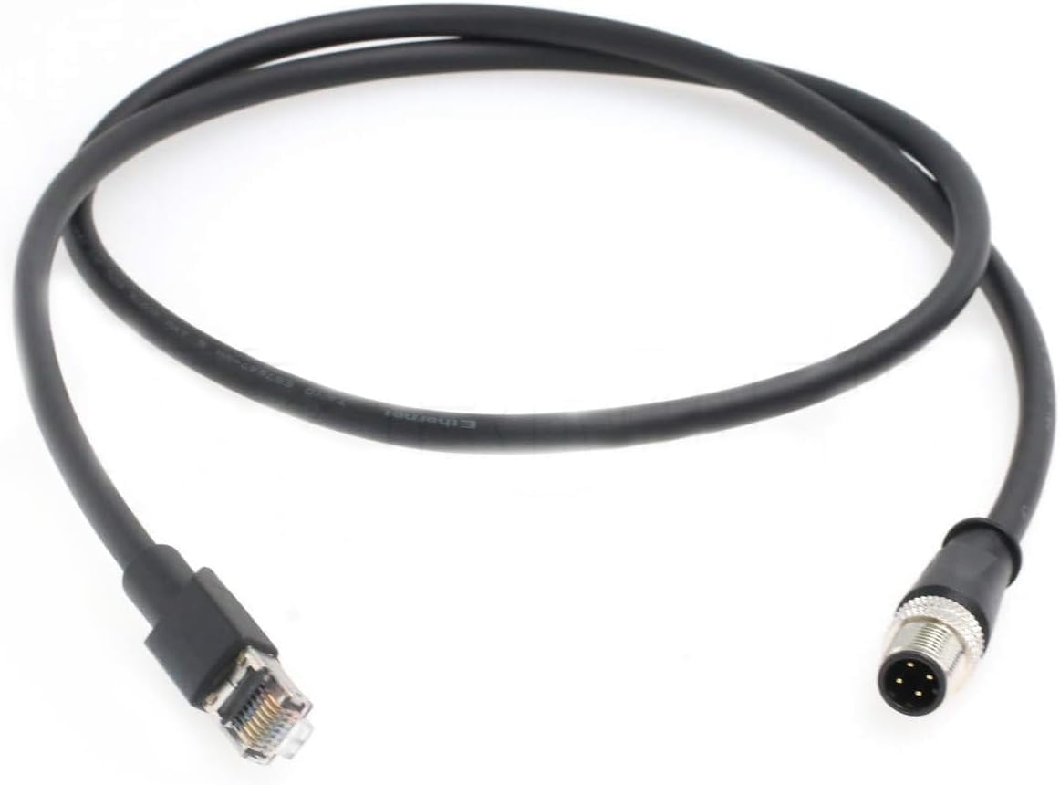 SZRMCC M12 Ethernet-Kabel, D-Code, 4-poliger Stecker auf RJ45-Stecker, High Flex Cat5e, geschirmt, wasserdicht, Netzwerkkabel für Industriekamerasensor (2 m, Schwarz)