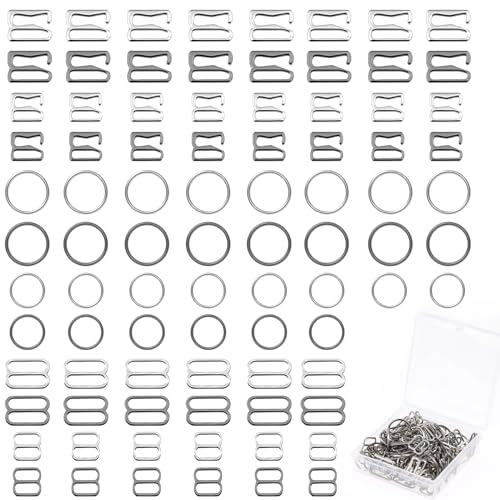120pcs Bra Strap Hooks for Bikini Halter Swimsuit, Bra Strap Slider Replacement Kit, Metal Bathing Suit Clips Clasp Adjustment Slider for Slip Dress
