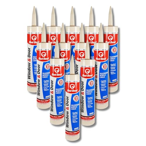 Red Devil 084620 Window &amp; Door Siliconized Acrylic Caulk, Almond, 10.1 oz, Pack of 12, Made in USA