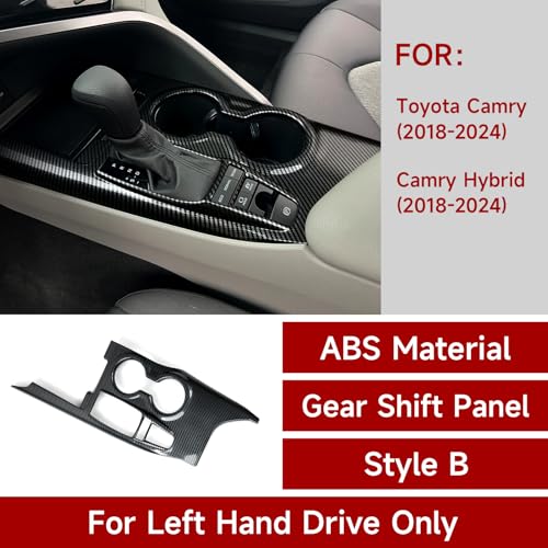 Image of Car Trim Gear Shift Cover Cup Holder Decal Carbon Fiber ABS Sticker Compatible with Toyota Camry XV70 XLE XSE 2018-2024 Accessories (Without Seat Heater Button)