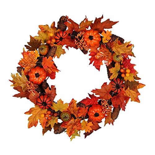 Couronne citrouille artificielle pour décoration murale Halloween et Thanksgiving
