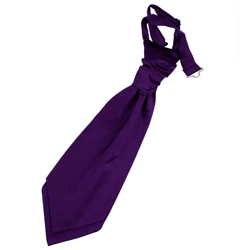 DQT Boys Plain Satin Pre-Tied Scrunchie Cravat - Wedding Pageboy Formal - Purple