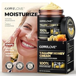 GOWILOVE 12Hr Moisture Lock Beef Tallow for Skin Care, Instant Redness Eraser Tallow and Honey Balm with 6 Botanical Rescue, Dewy Not Oily Face Cream Moisturizer Gift for Women Eczema Rosacea 3.04 Oz