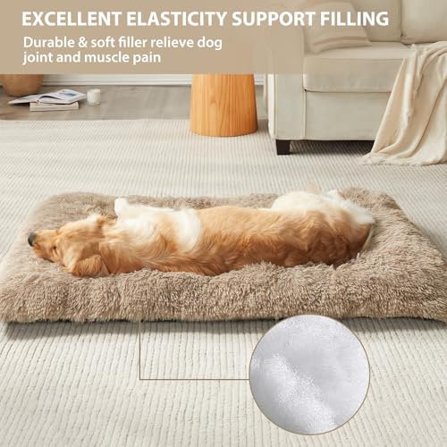 BFPETHOME Dog Beds for Large Dogs, Plush Dog Crate Bed Fluffy Cozy Kennel Pad for Sleeping &Ease Anxiety, Washable Pet Mats with Anti-Slip Bottom for Large Dogs, Brown by BFPETHOME - Used condition - Image 3