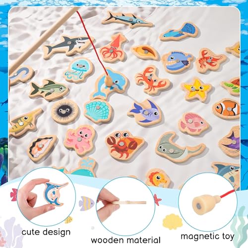 Image of 21Pcs Magnetic Fishing Game Wooden Montessori Counting Fishing Toys For Kids 3 4 5 Years Old Preschool Learning Toys Gifts For Toddlers Girls Boys (Fishing Tin)