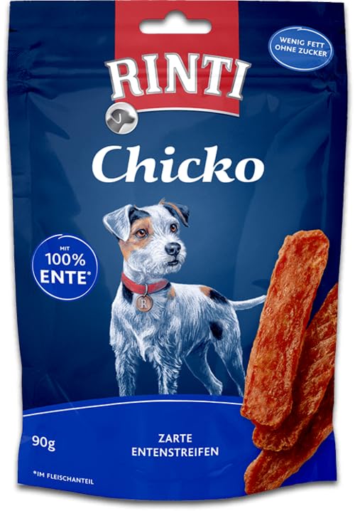 Rinti Chicko zarte Entenstreifen | Doppelpack | 2 x 500 g | Snack für Hunde aus frischer Entenbrust | Ohne Fleischmehle und Soja | Schonend luftgetrocknet und leicht bekömmlich