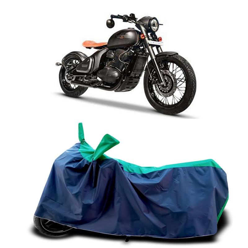 Image of DUFFEL-Two Wheeler Bike Body Cover Compatible for Jawa Perak Heat Protectio /UV-Rays /Birds Dropping /DustProof /Waterproof Indoor Outdoor and Parking Full Body Protection All Variants [Green Patta]