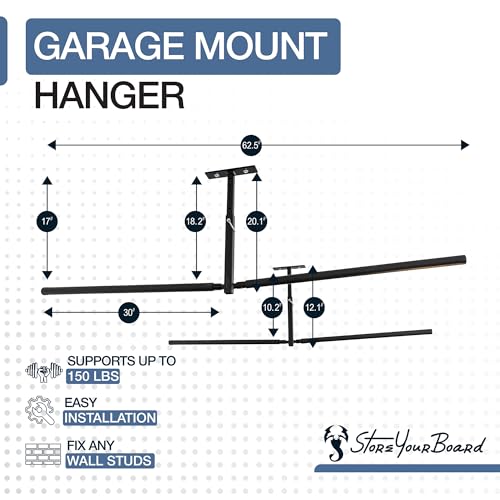 Image of StoreYourBoard Standup Paddleboard and Surfboard Ceiling Storage Rack, Adjustable Garage Mount Hanger, Heavy Duty