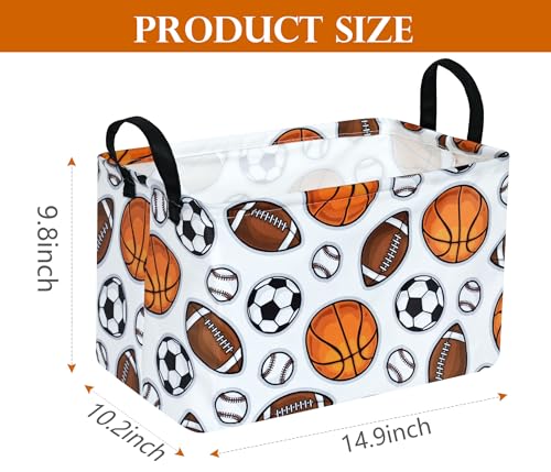 Image of Football Pattern Storage Basket Gift Laundry Bins Collapsible Storage Baskets Box Laundry Nursery Hamper for Home and Office Decoration with Handles