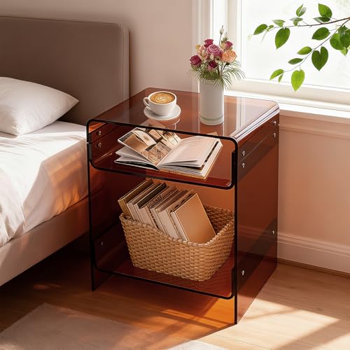 Brride Table d'appoint en acrylique transparent avec plateau pour chambre à coucher, salon, bureau...