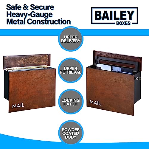 Image of Wall Mounted Locking Mailbox - Rustic Modern Vintage Design from Bailey Boxes - The Rockdale - Elevate Your Exterior with a Top-Notch Custom Style Mailbox