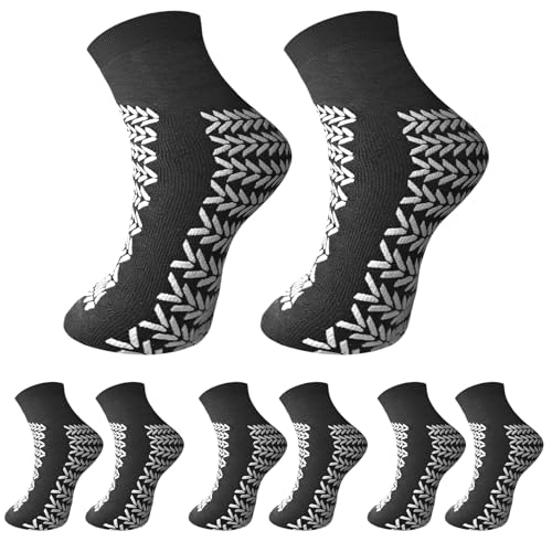 HAGOT 4 Paar Krankenhaussocken mit Doppelprofil Sturzschutz Slipper Socken für Männer und Frauen Rutschfeste Stoppersocken mit Noppen Anti-Rutsch Haussocken für Pflege Reha & Zuhause 38CM