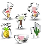 Tropical Hawaiian Cookie Cutter Set - 6 Piece - Flamingo, Palm Tree, Pineapple, Watermelon, Cactu...