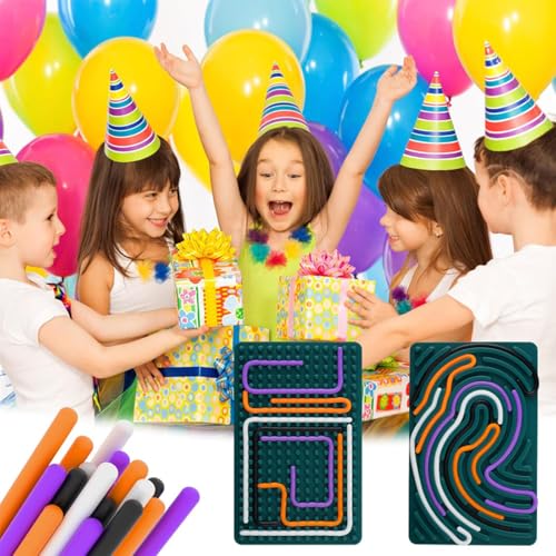 Sensorik Activity Board - Silikon Sensory Activity Board, ADHD Aktivitätsboard, Ruhiges Reise-Spielzeug mit Kordelzugbeutel und 24 Strings für Kinder ab 3+ und Erwachsene Ideal zur Stress und Autismus