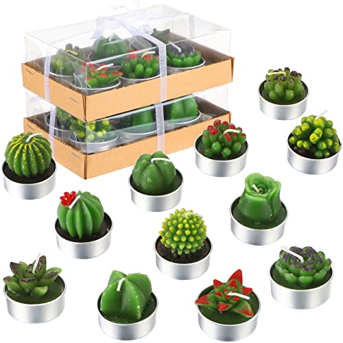 12 Pieces Cactus Tealight Candles Handmade Delicate Succulent Cactus Candles for Party Wedding Spa Home Decoration Gifts (Stylish Style)