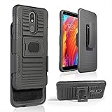 Compatible for LG Aristo 4+ Plus Case, Escape Plus/Prime 2/Arena 2/Tribute Royal/Journey LTE/K30 2019 Case, with [Tempered Glass Screen Protector] Ring Armor Magnetic Phone Cover - Black