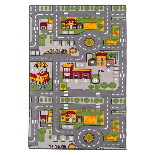 Image of SrS Rugs Kids Bedroom Rug | Soft Colourful Playroom, Nursery & Children's Floor Mat (80cm x 120cm, Grey Roads)