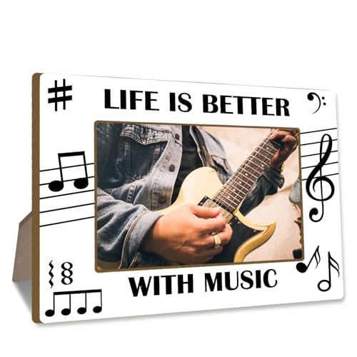 CBFEBCBST Life Is Better with Music Picture Frame Teacher Tabletop Photo Frame 4x6 Wooden Picture Frames with Stand Gifts For Music Lovers Photo Tabletop Display & Home Dcor