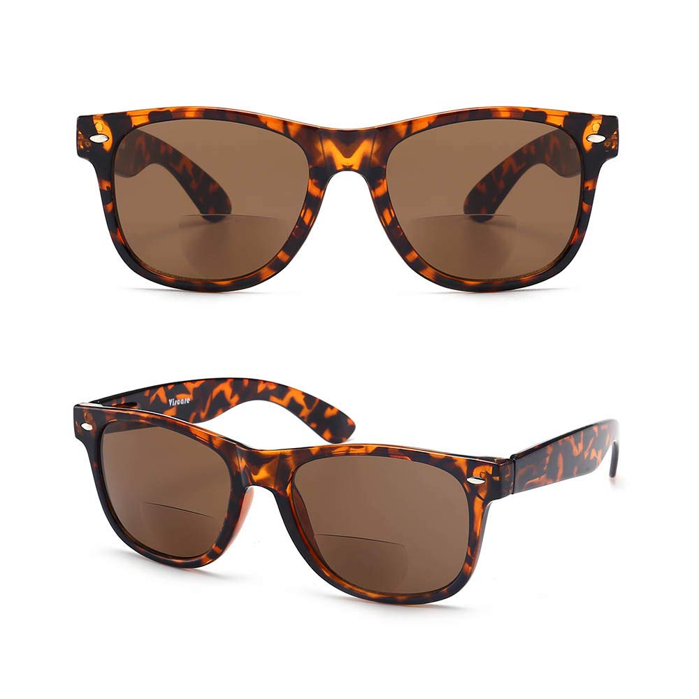 Enjoy Reading in The Sun n Look Fashion! Viscare Men Women Designer Wayfarer Spring Hinged Bi-Focal Sun Readers Reading Sunglasses + Hard Case Cloth +2.00 Brown- 30 Days Return Guarantee!