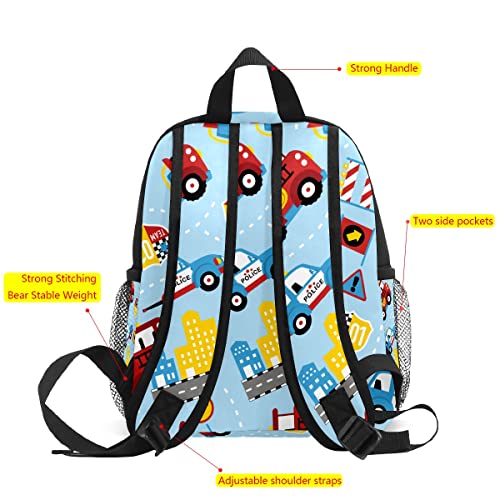 FCZ Kids School Bag Girls Boys Preschool Toddler Backpack for Boy Girl Lightweight Shoulder Book Bag for Kids Perfect Back Pack for Toddler to Kindergarten Firefighter Police Car Blue - Image 3