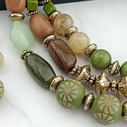 Bocar 3 Layer Chunky Statement Beaded Necklace and Earrings Set, Fashion Multi Layer Women Collar Necklace Jewelry Set4