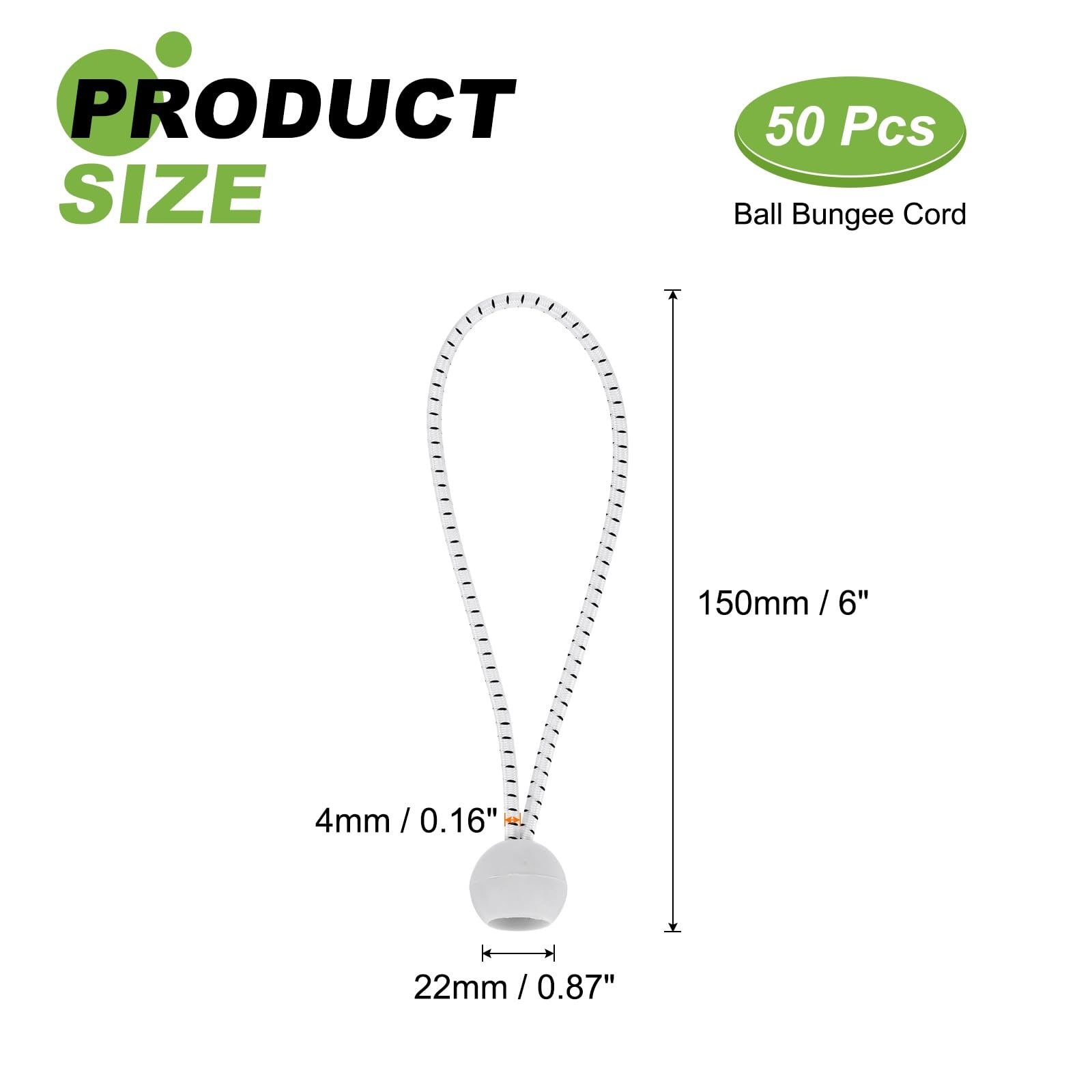 PATIKIL Lot de 50 tendeurs à boule de 15,2 cm avec boules pour auvent, bâche, cordon élastique pour camping, abri cargo, poteau de tente, blanc et noir